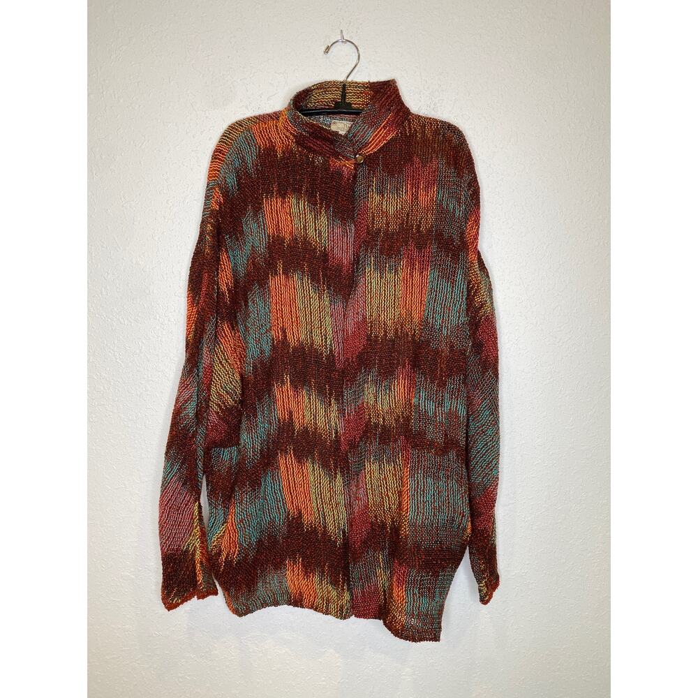 Vintage Narda Hand Dyed Hand Woven Ikat Cardigan Long Sleeve EUC Sz XL 1 Button